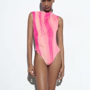 Zara pink semi sheer bodysuit